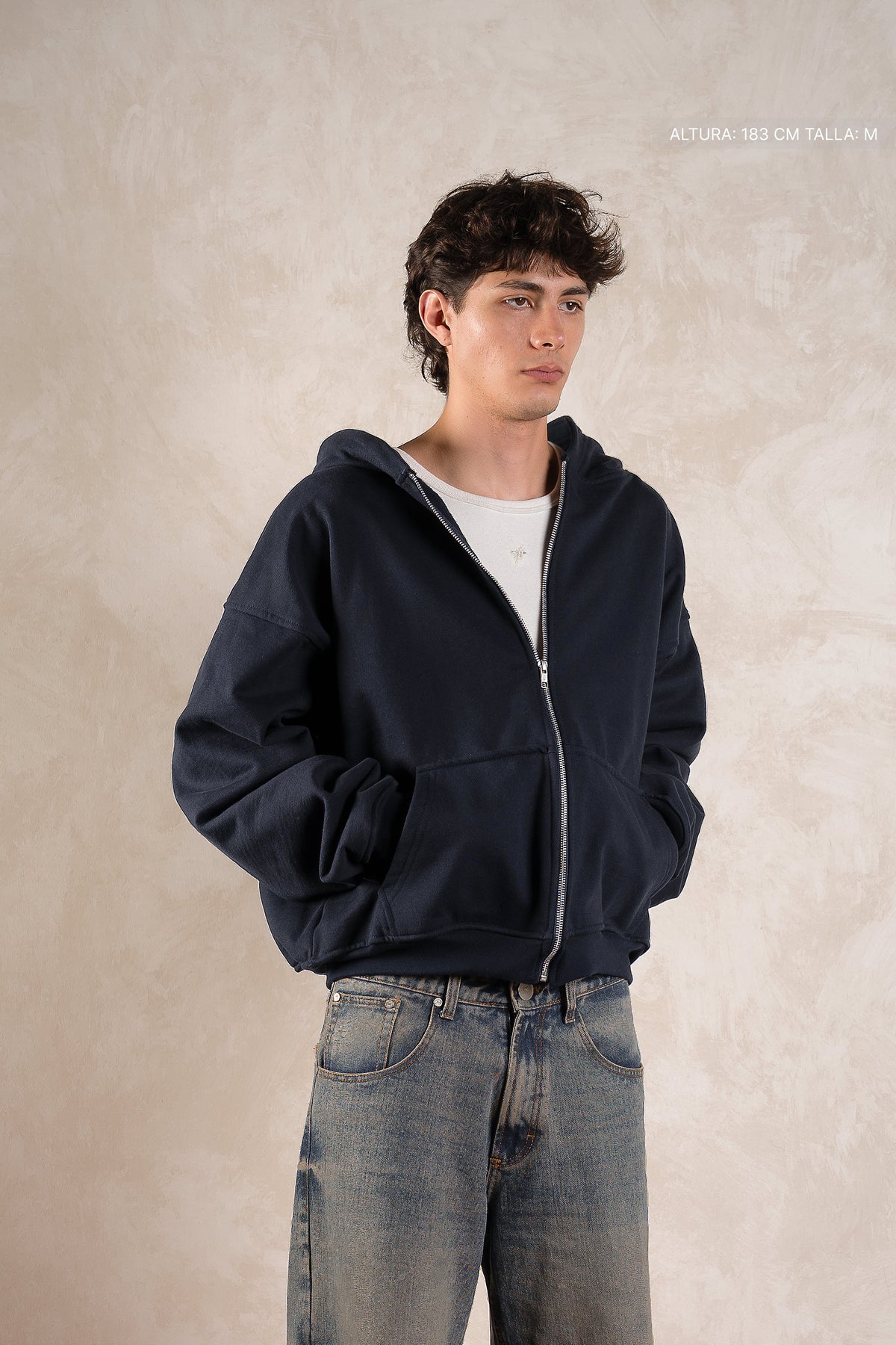 Basic Zip Hoodie Navy Blue