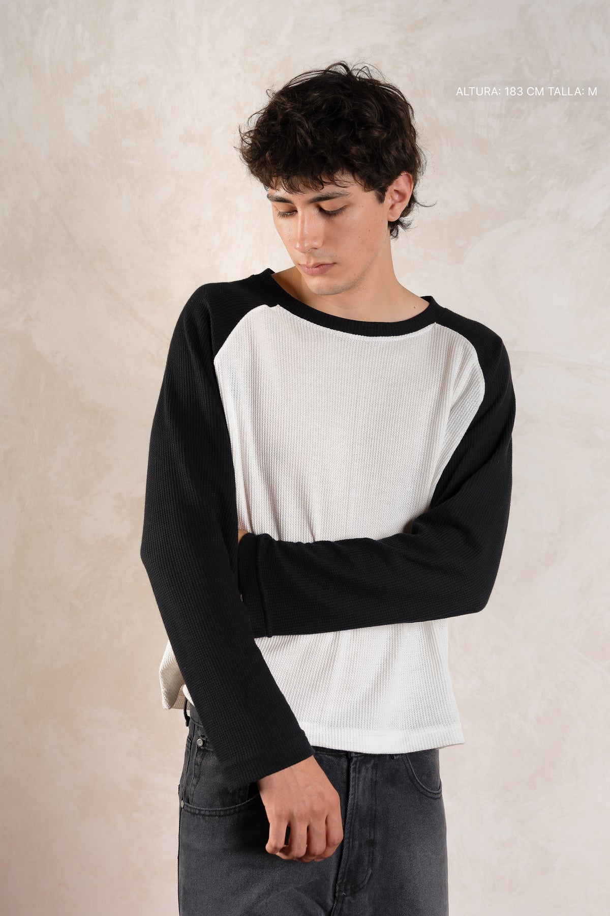 Waffle Raglan Longsleeve Ivory w/ Black
