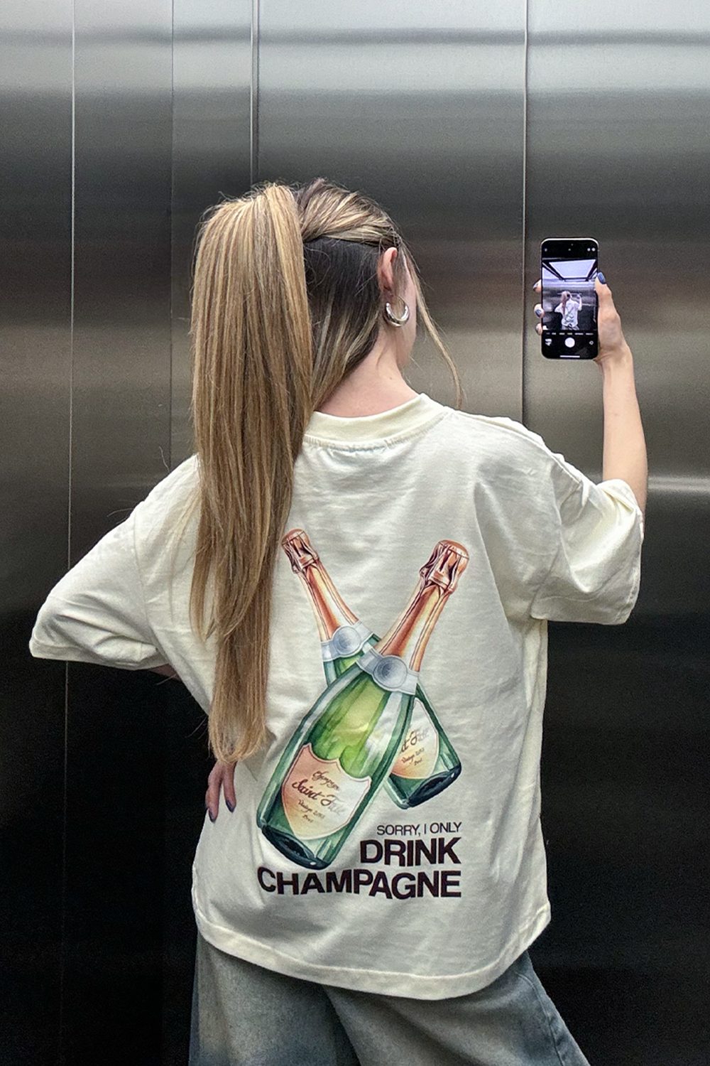 Drink Champagne Tee Ivory