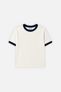 Rib Muscle Tee Ivory w/ Navy – ivory ribbed muscle tee with navy contrast