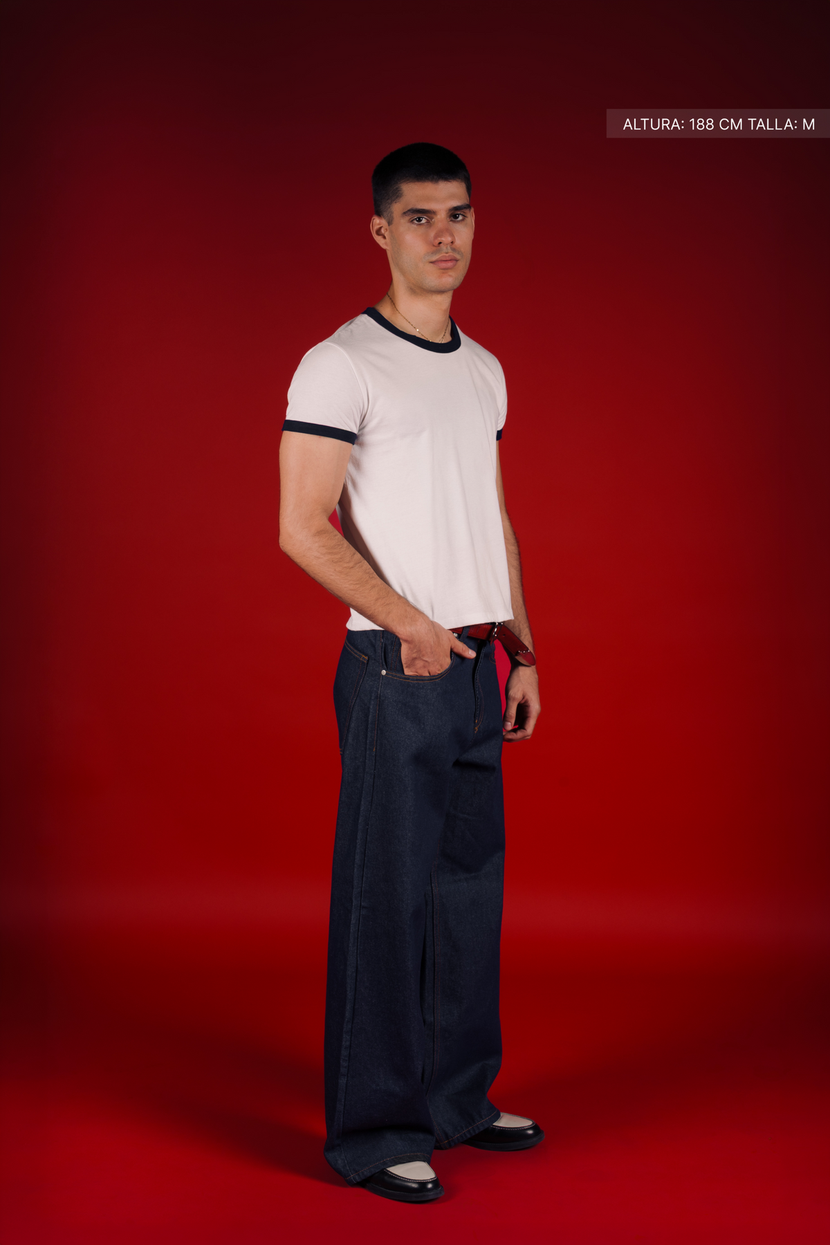 Rib Muscle Tee Ivory w/ Navy – view 2
