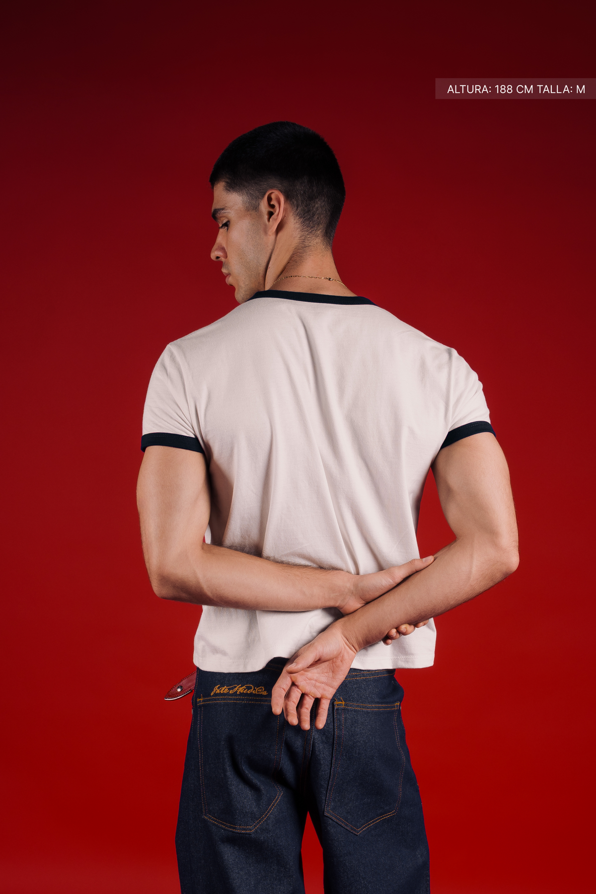 Rib Muscle Tee Ivory w/ Navy – view 4