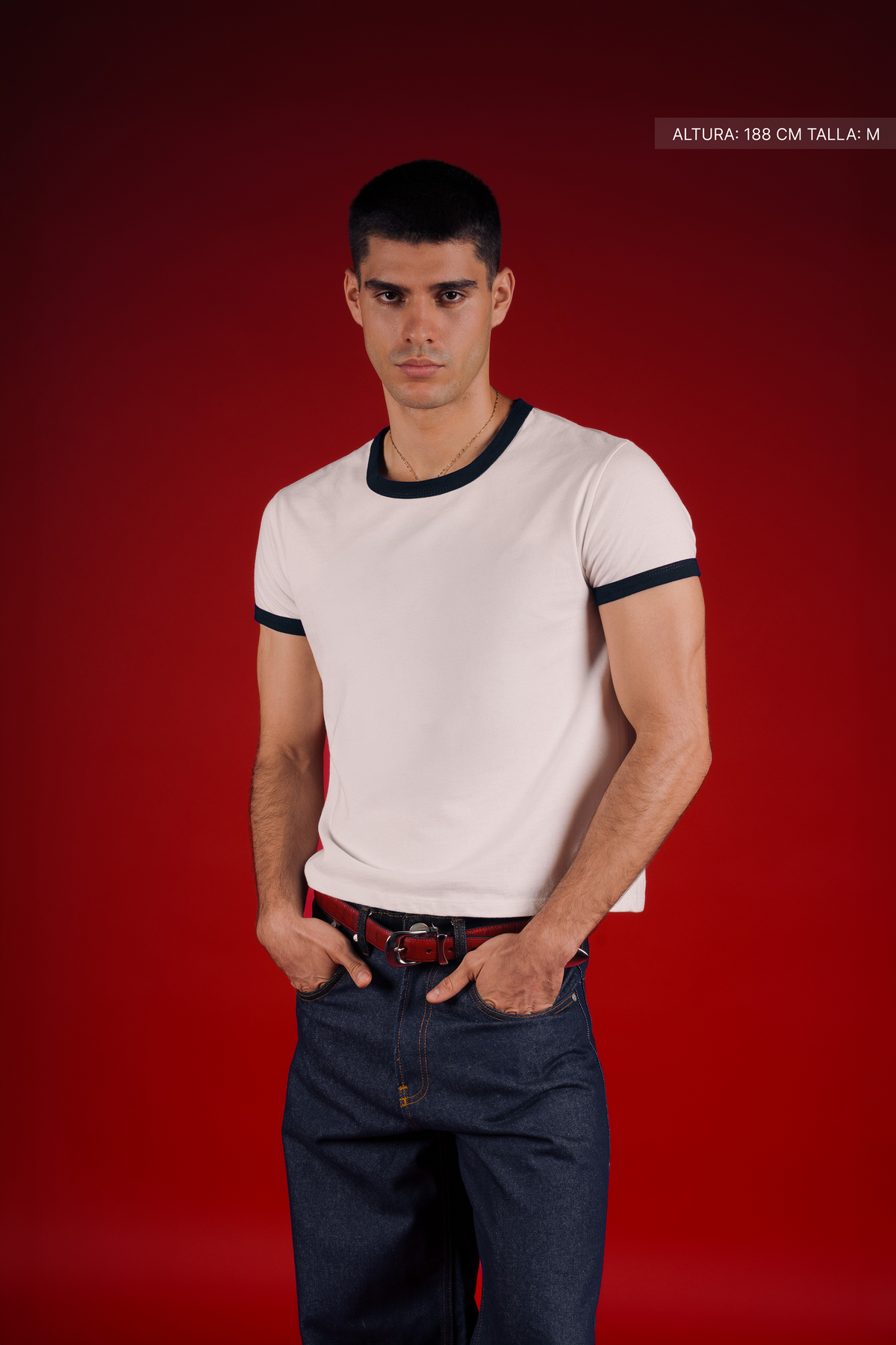 Rib Muscle Tee Ivory w/ Navy – view 5