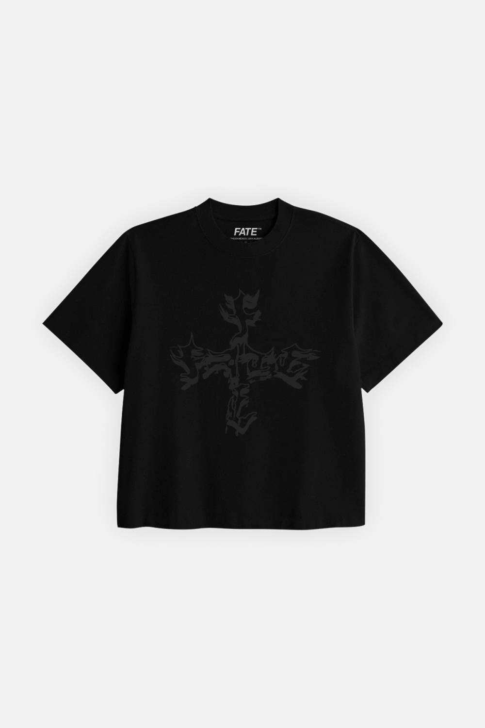 Letter Cross Crop Tee Black