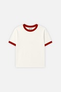 Rib Muscle Tee Ivory w/ Red – ivory ribbed muscle tee with red contrast