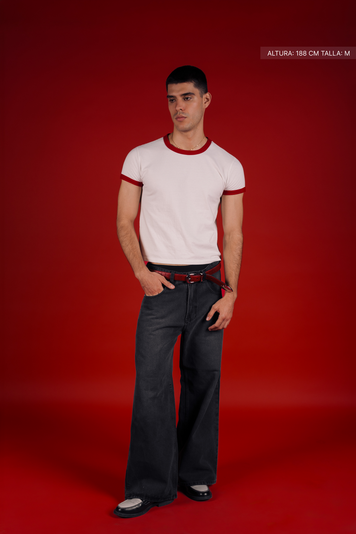 Rib Muscle Tee Ivory w/ Red – view 2