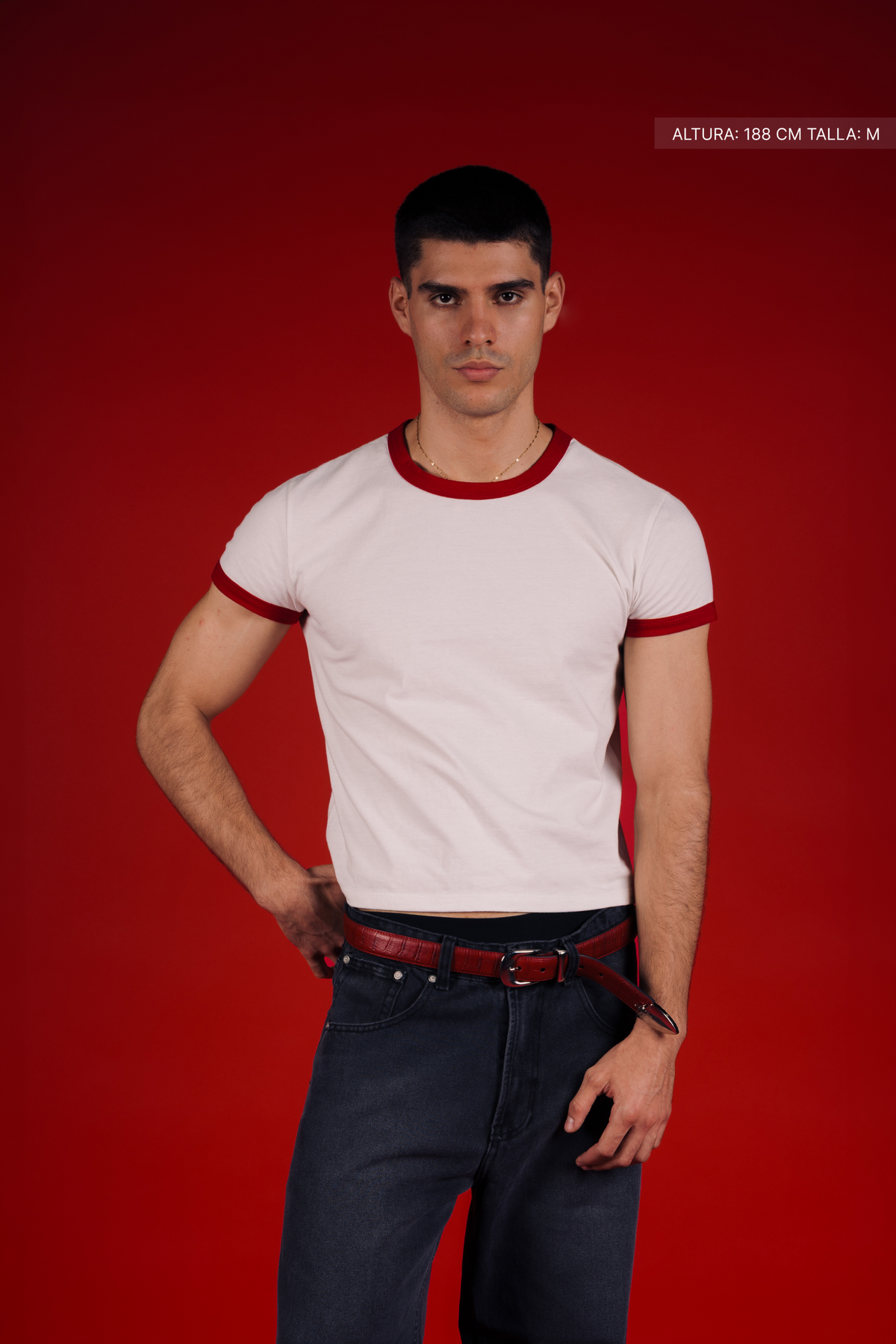 Rib Muscle Tee Ivory w/ Red – view 5