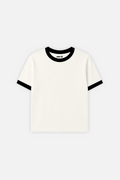 Rib Muscle Tee Ivory w/ Black – ivory ribbed muscle tee with black contrast