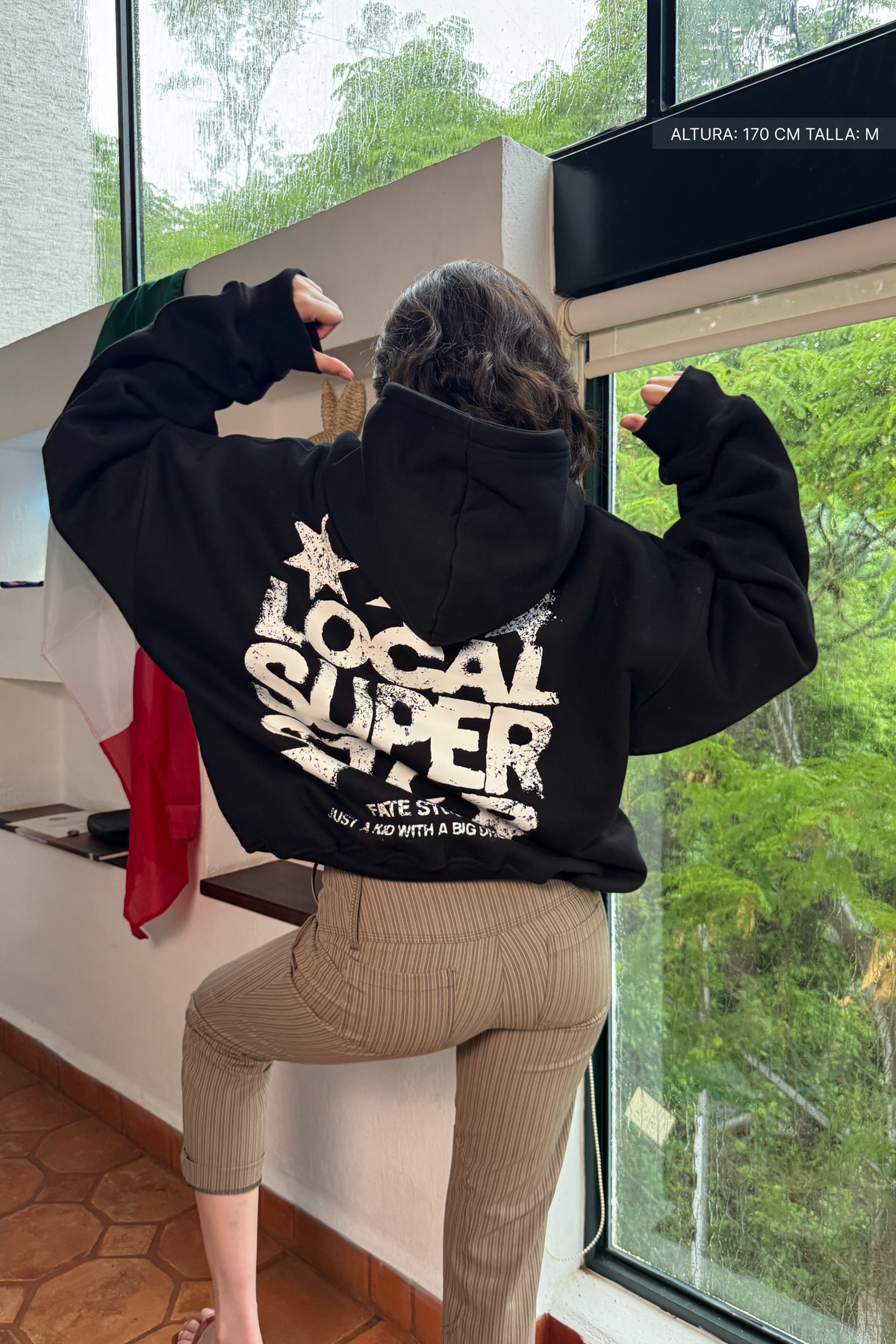 Local Super Star Hoodie Vantablack — on-model back view
