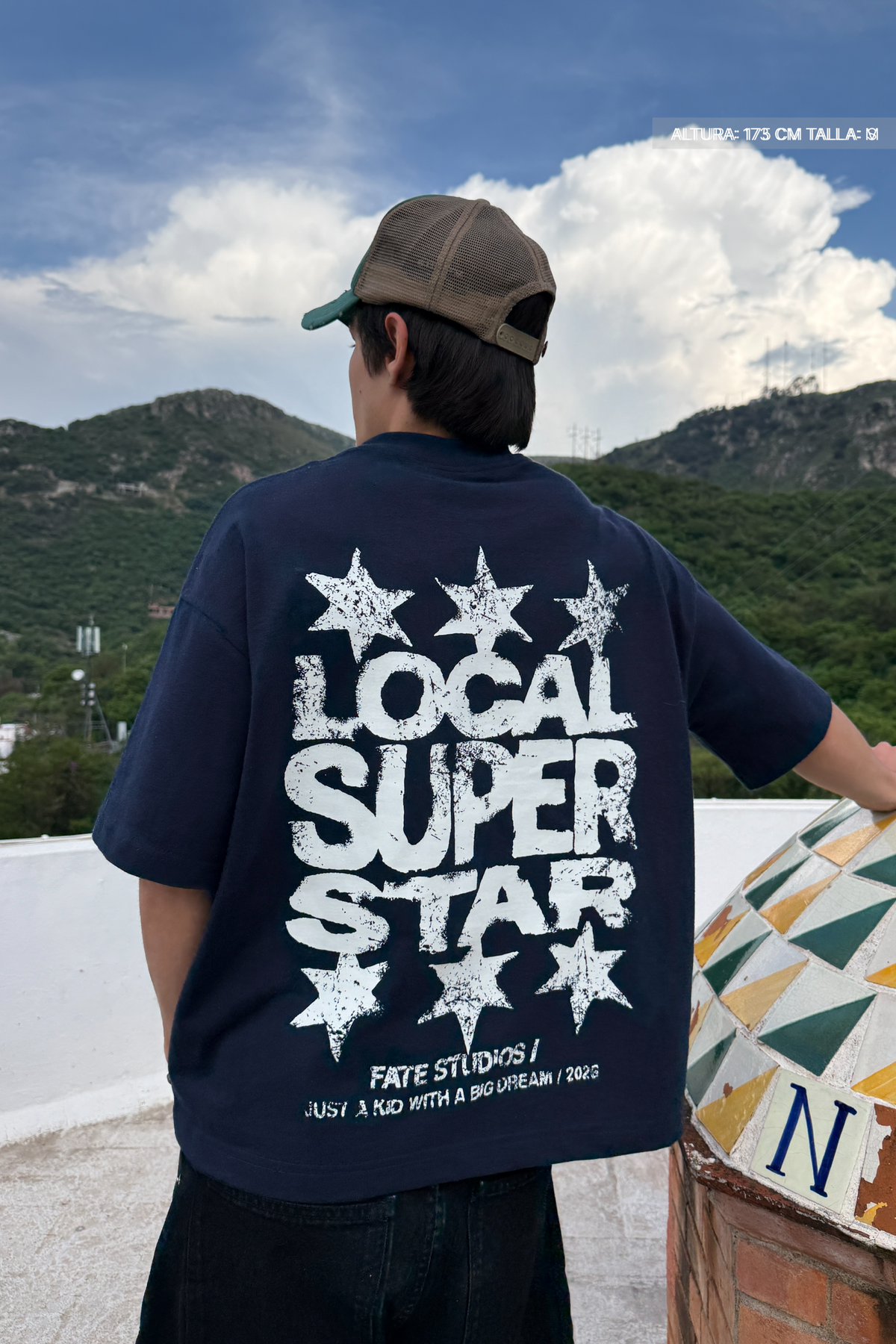 Local Super Star Tee Navy Blue — on-model front view
