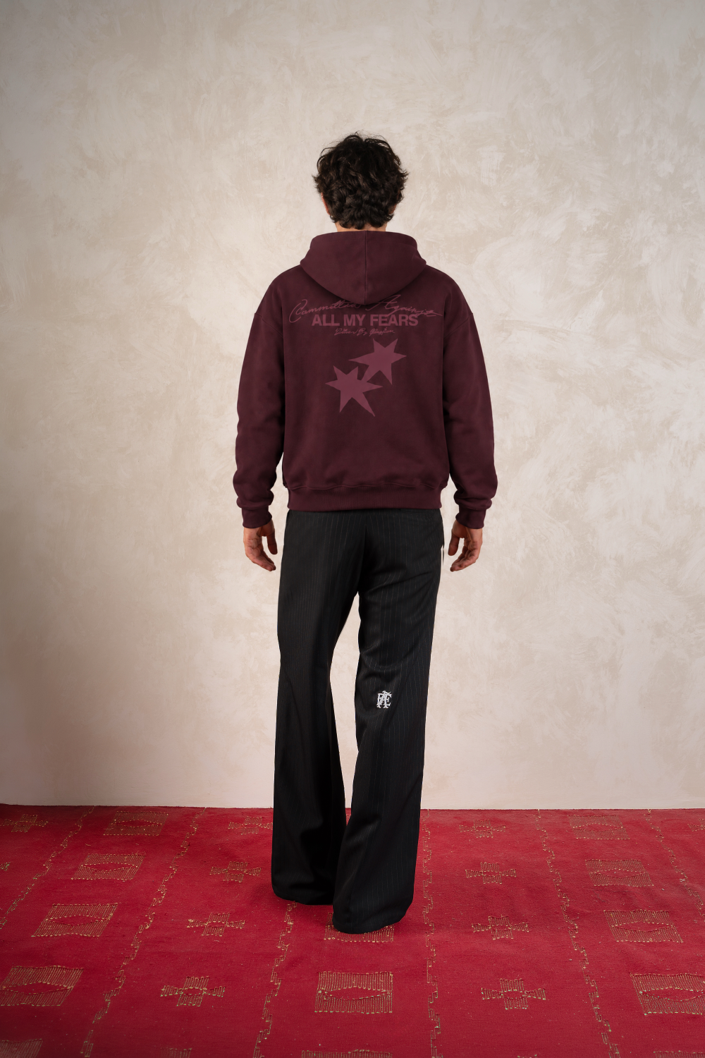 All My Fears Hoodie Burgundy — Model back