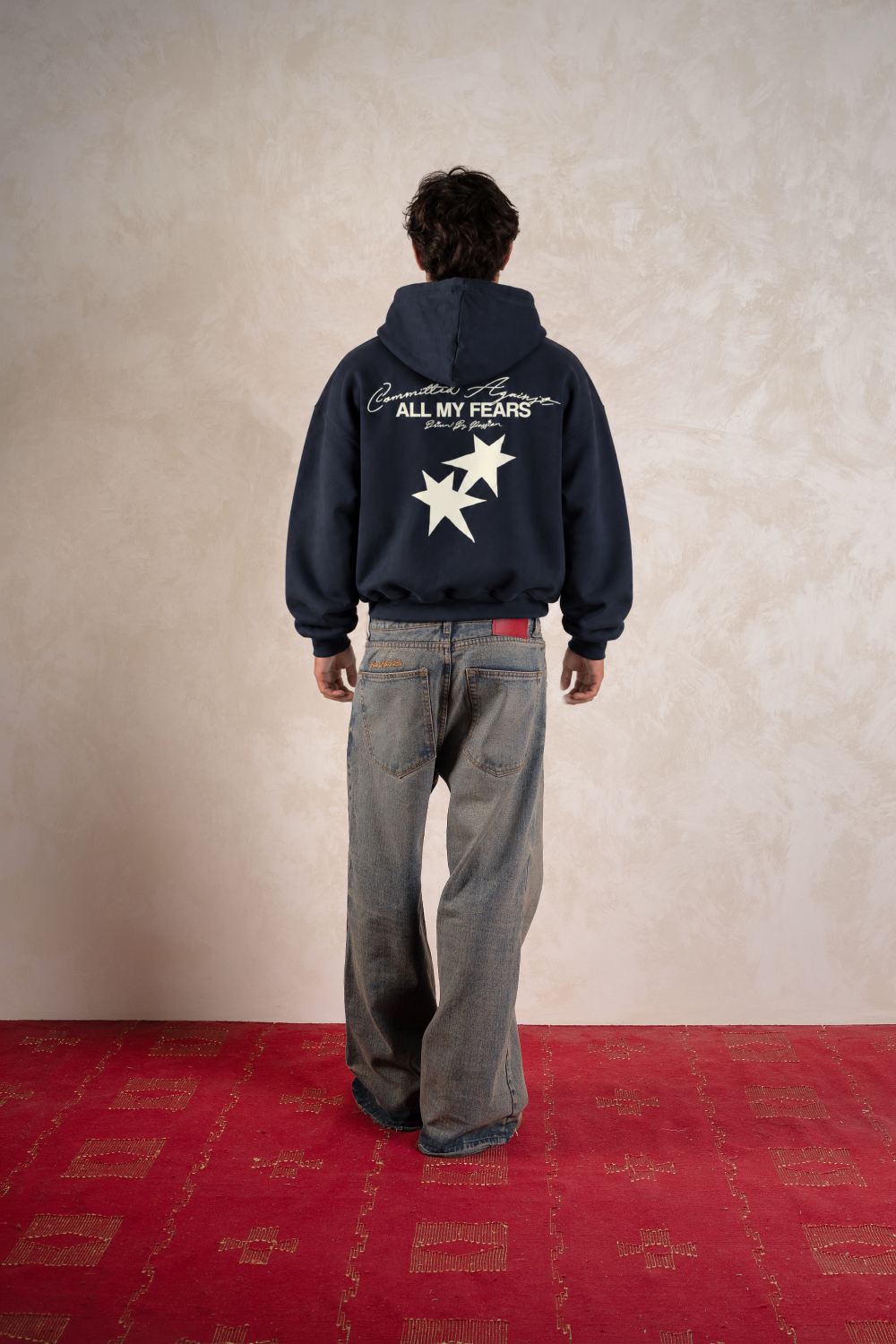 All My Fears Hoodie Midnight Blue — Model back