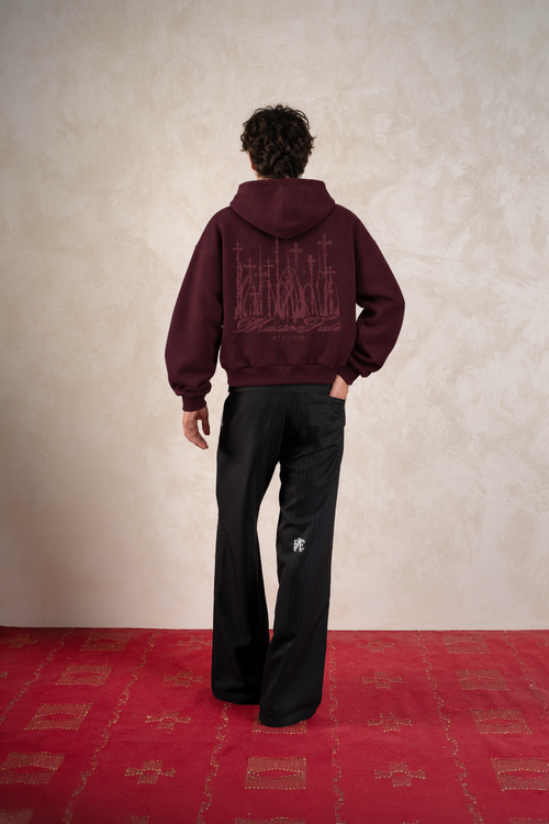 Cathedral Hoodie Burgundy — Model back