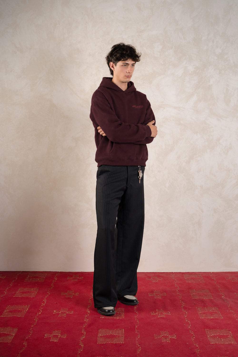 Cathedral Hoodie Burgundy — Model front
