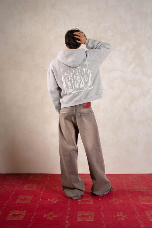 Cathedral Hoodie Jasper Grey — Model back