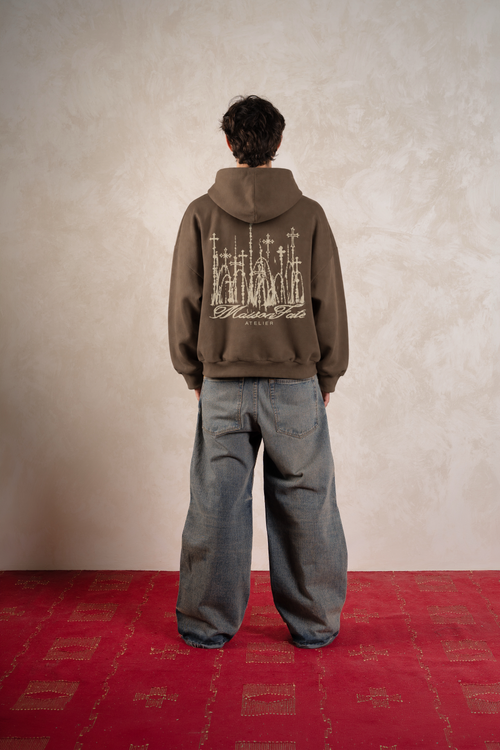 Cathedral Hoodie Mocha Brown — Model back