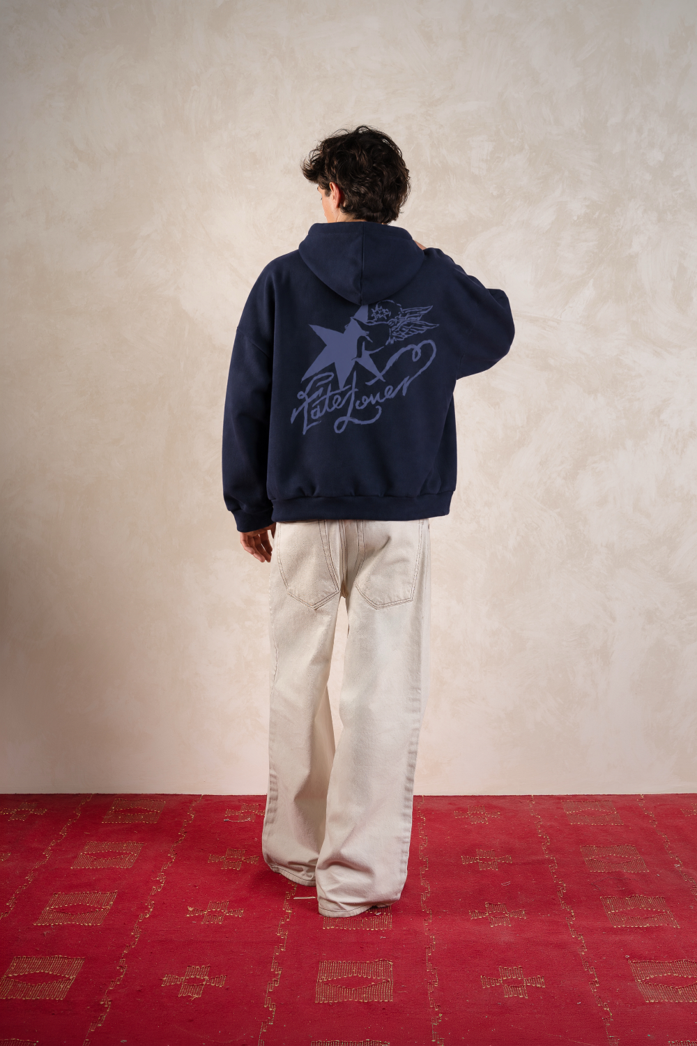 Fate Lover Spark Hoodie Midnight Blue — Model back