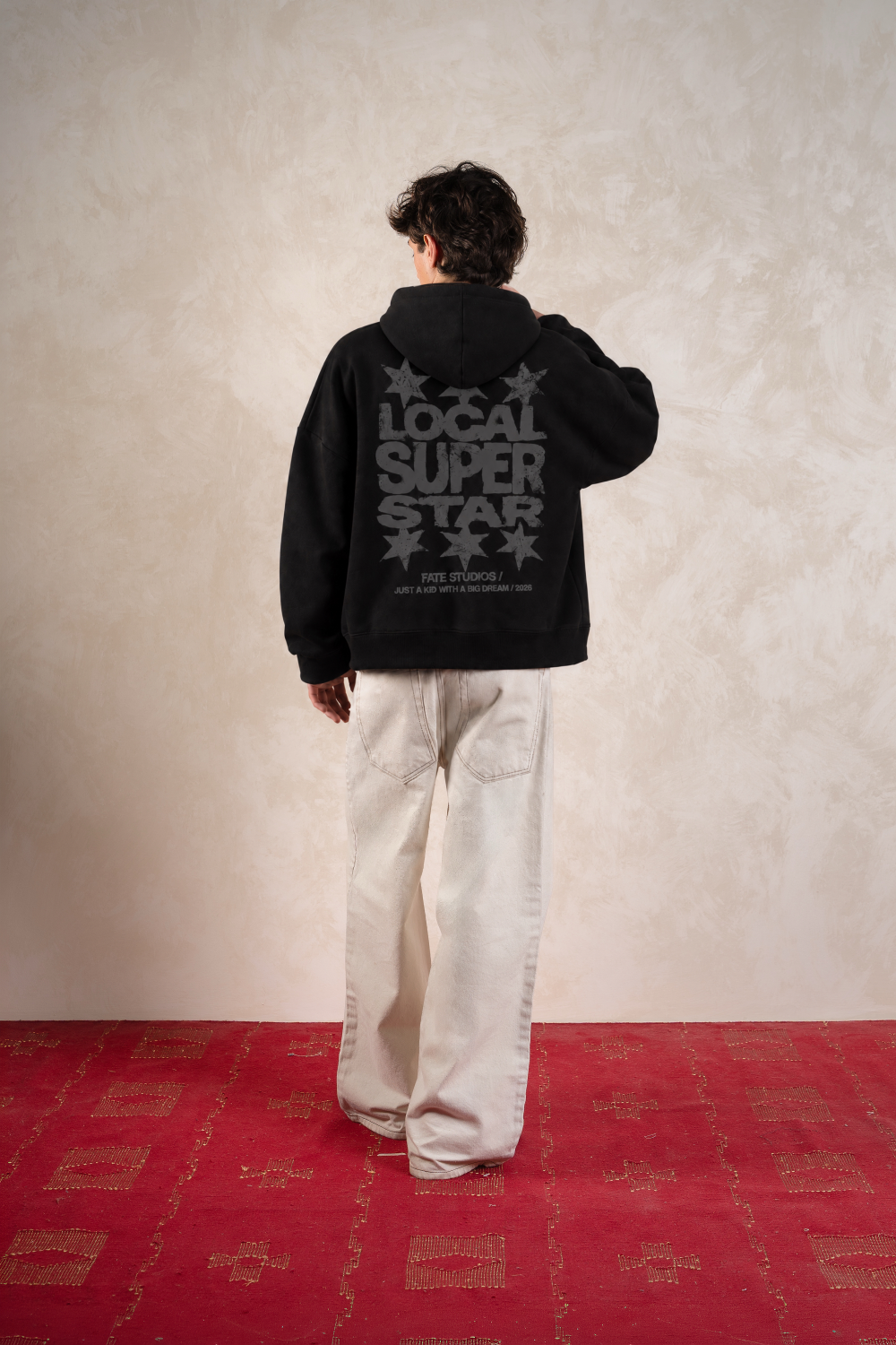 Local Super Star Black&Black Hoodie Vantablack — Model back