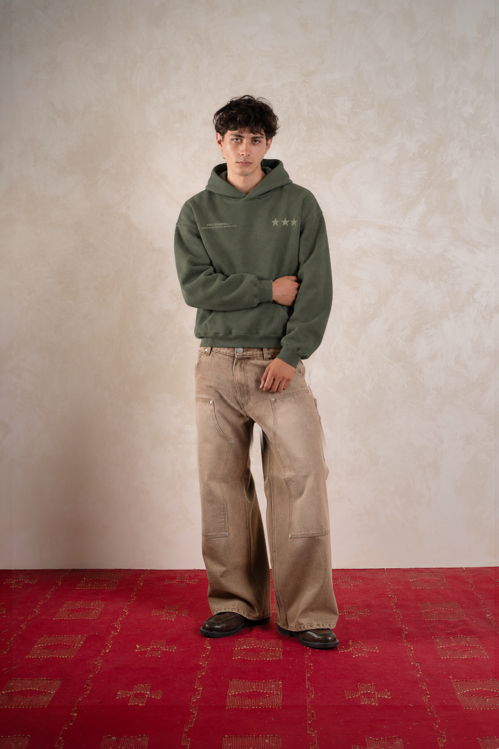 Local Super Star Hoodie Green Forest — Model front