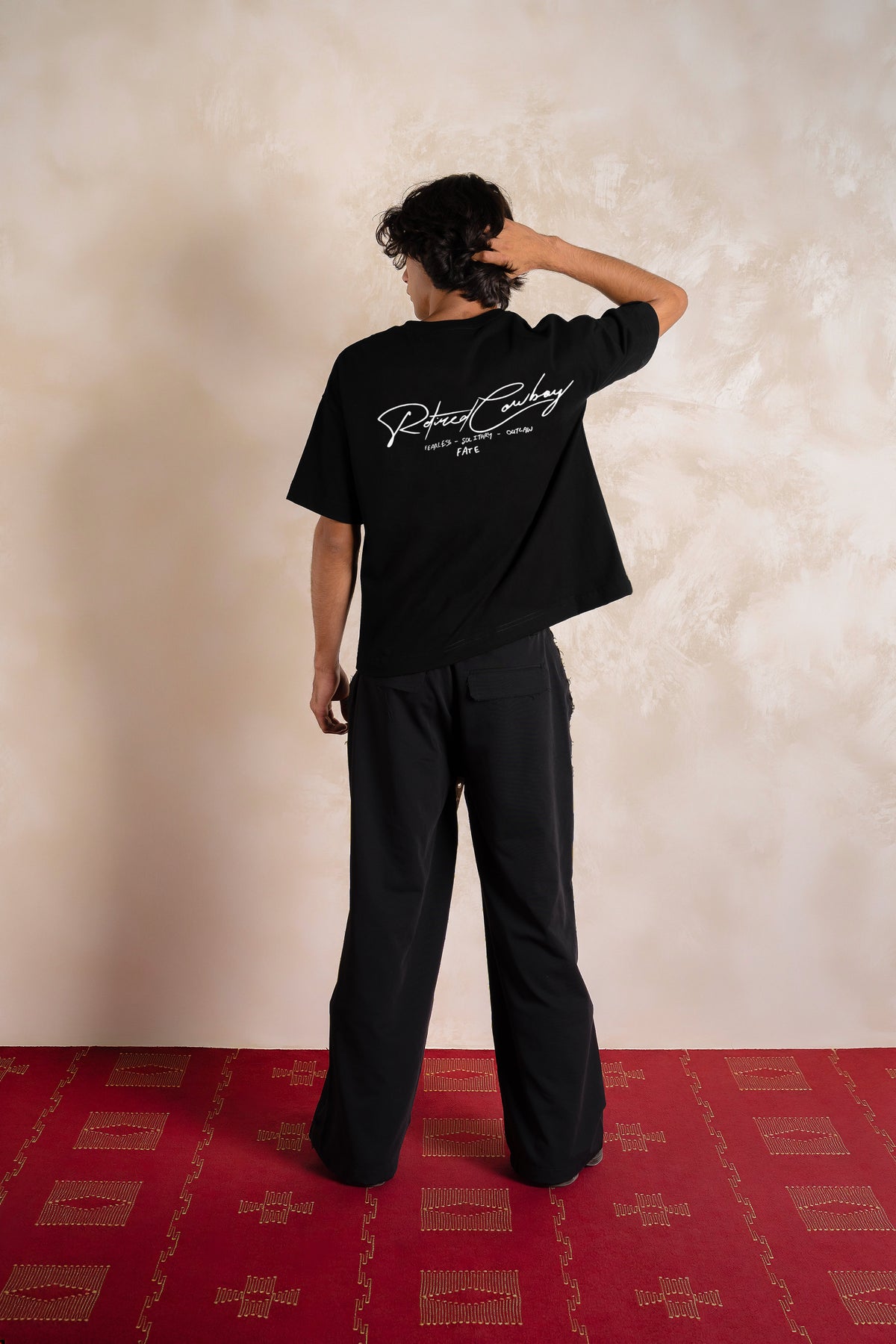Retired Cowboy Tee Black — Editorial FATE · Back · Lookbook 2026-09-21